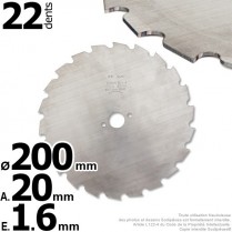 Lame 22 dents à gouges Ø 200 mm. Al 20 mm. Ep 1,6 mm