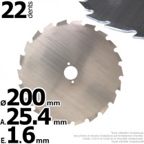 Lame 22 dents à gouges Ø de coupe 200 mm. Ale : 25,4 mm