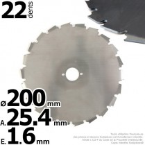 Lame 22 dents à gouges Ø de coupe 200 mm. Ale : 25,4 mm