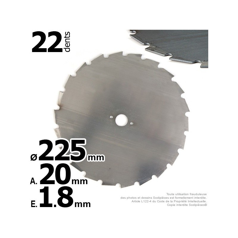 Lame 24 dents à gouges Ø de coupe 225 mm. Ale : 20 mm