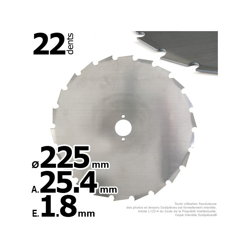 Lame 24 dents à gouges Ø de coupe 225 mm. Ale : 25,4 mm