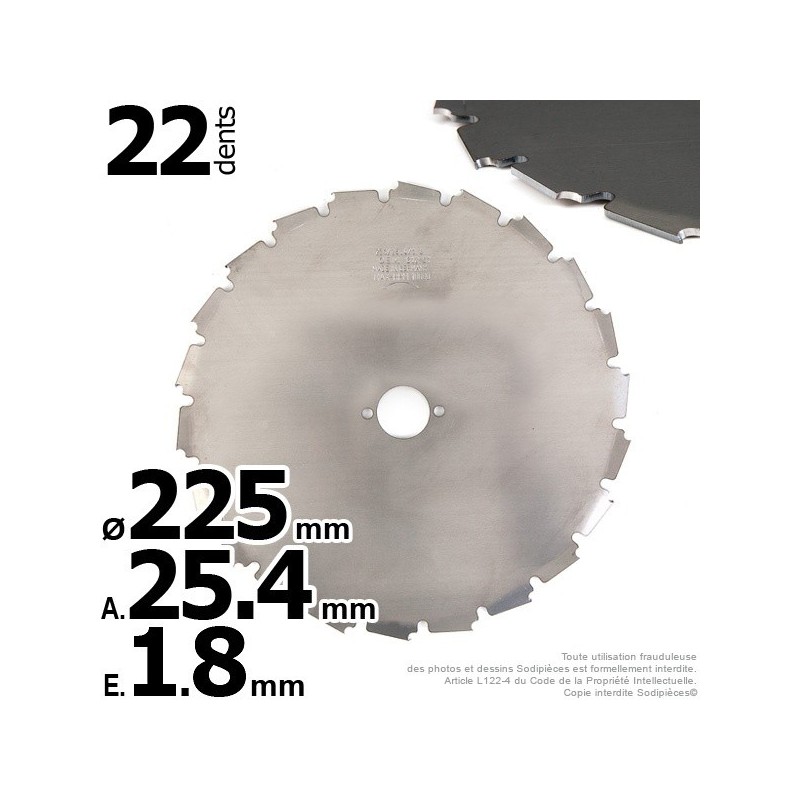 Lame 24 dents à gouges Ø de coupe 225 mm. Ale : 25,4 mm