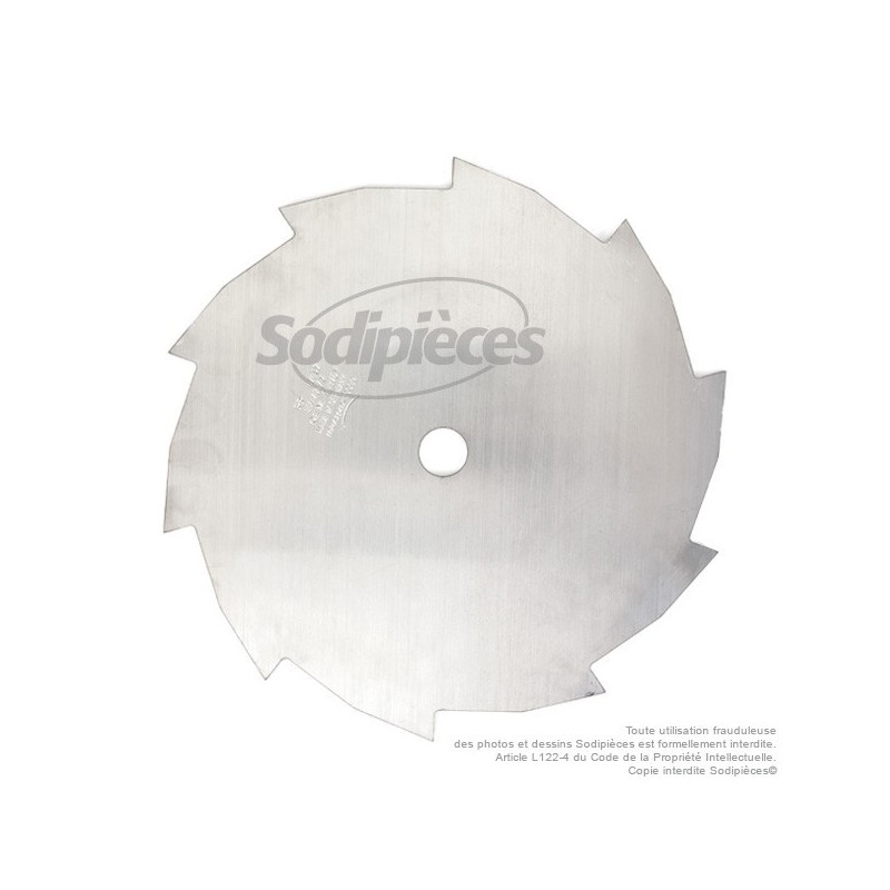 Lame débroussailleuse 10 dents Ø coupe 250 mm. Ale : 20 mm