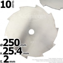 Lame débroussailleuse 10 dents Ø coupe 250 mm. Ale : 25,4 mm