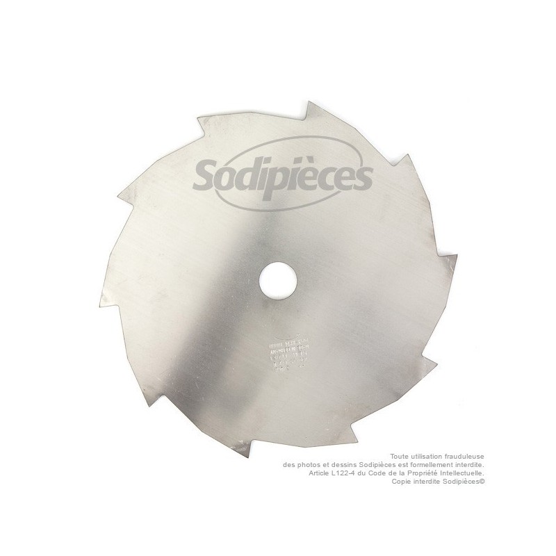 Lame débroussailleuse 10 dents Ø coupe 250 mm. Ale : 25,4 mm