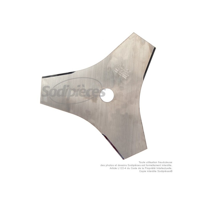 Lame débroussailleuse 3 dents Ø de coupe 250 mm. Ale : 25,4 mm