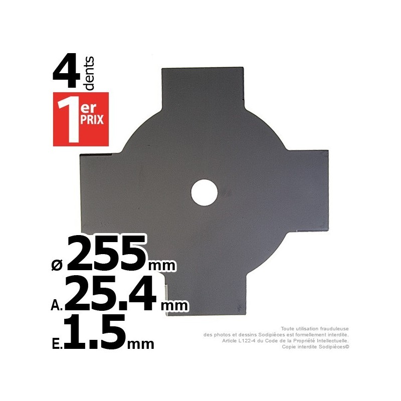 Lame 4 dents. Ø 255 mm. Al 25,4 mm. Ep 1,5 mm.