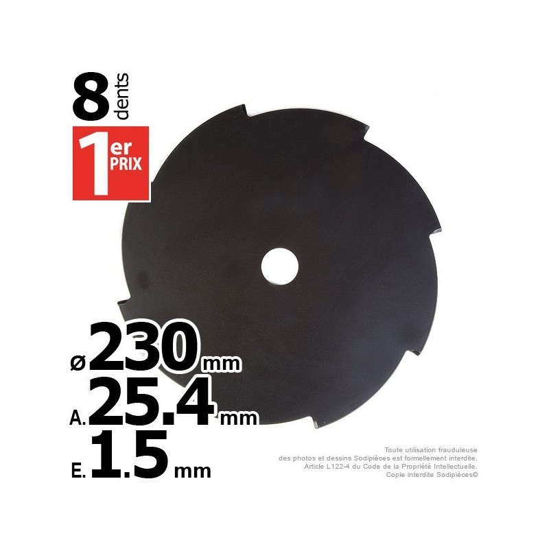 Lame 8 dents. Ø 230 mm. Al 25,4 mm. Ep 1,5 mm.