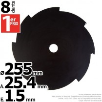 Lame 8 dents. Ø 255 mm. Al 25,4 mm. Ep 1,5 mm.