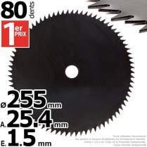 Lame 80 dents scie. Ø 255 mm. Al 25,4 mm. Ep 1,5 mm.