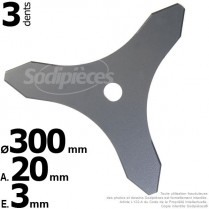 Lame 3 dents. Ø 300 mm. Al 20 mm. Ep 3 mm.