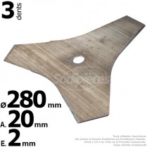 Lame 3 dents. Ø 280 mm. Al 20 mm. Ep 2 mm.