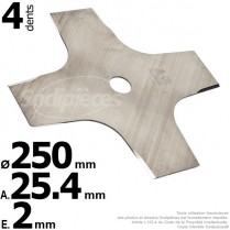Lame 4 dents. Ø 250 mm. Al 25,4 mm. Ep 2 mm.