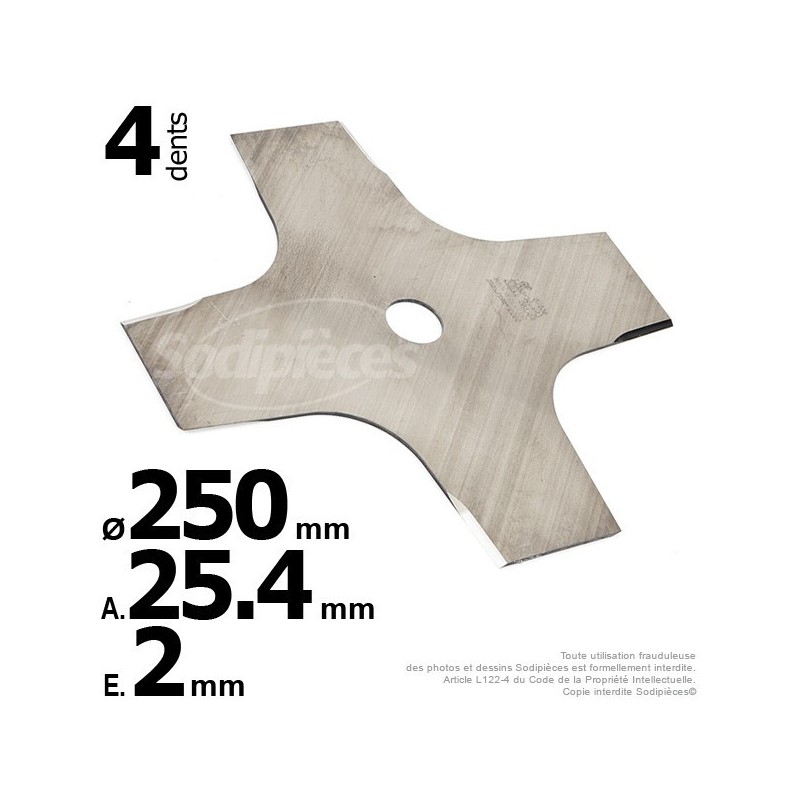 Lame 4 dents. Ø 250 mm. Al 25,4 mm. Ep 2 mm.