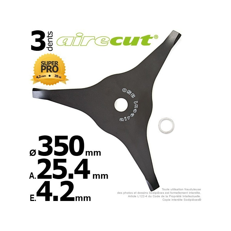 Lame 3 dents. Aire Cut. Ø 350 mm. Al 25,4 mm. Ep 4,2 mm.