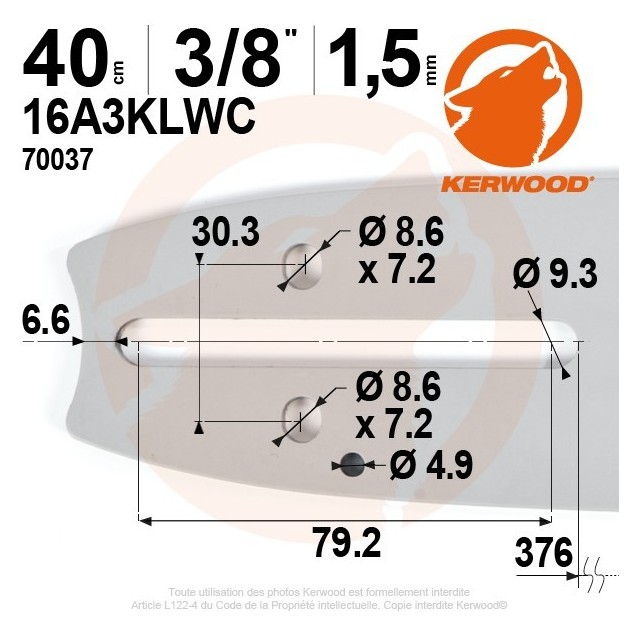 Guide tronçonneuse Kerwood. 40 cm. 3/8". 1,5 mm. 16A3KLWC