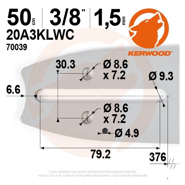 Guide pour tronçonneuse 50 cm 3/8' 1.5 mm professionnel