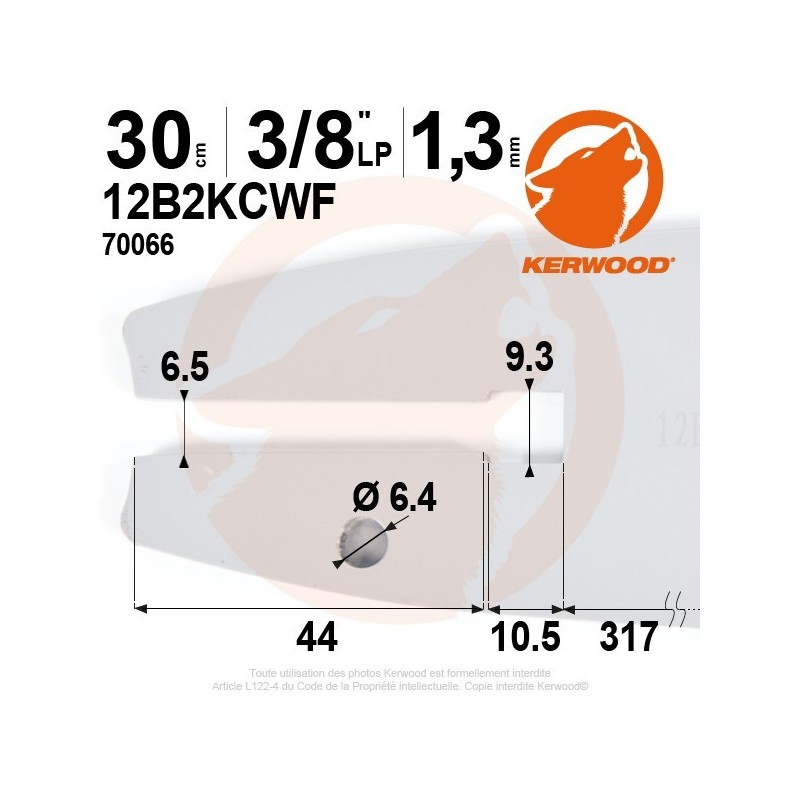 Guide tronçonneuse Kerwood. 30 cm, 3/8"LP. 1,3 mm. 12B2KCWF
