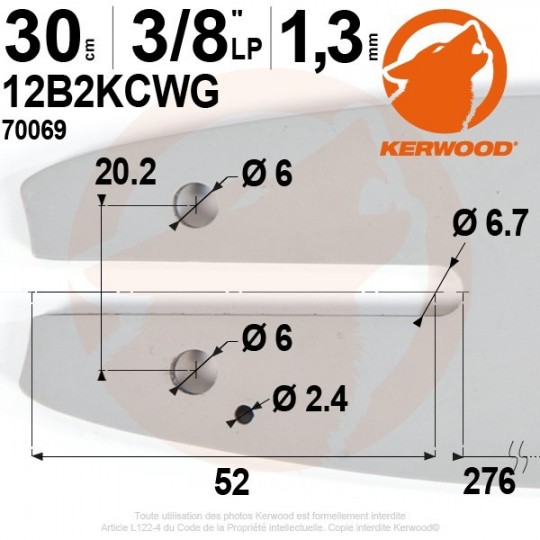 Guide tronçonneuse Kerwood. 30 cm, 3/8"LP. 1,3 mm. 12B2KCWG