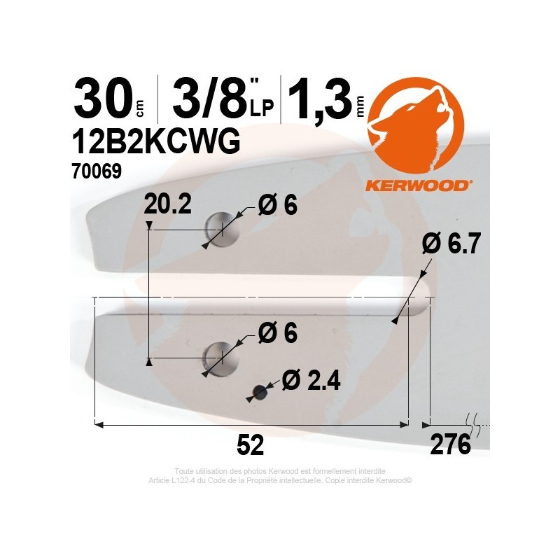 Guide tronçonneuse Kerwood. 30 cm, 3/8"LP. 1,3 mm. 12B2KCWG