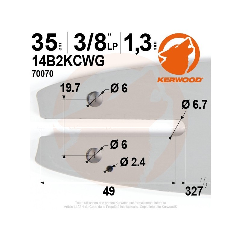 Guide tronçonneuse Kerwood. 35 cm, 3/8"LP. 1,3 mm. 14B2KCWG