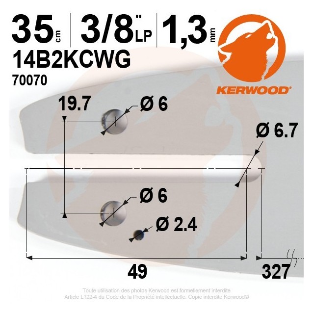 Guide tronçonneuse Kerwood. 35 cm, 3/8"LP. 1,3 mm. 14B2KCWG