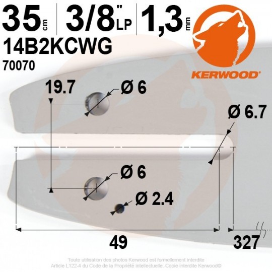 Guide tronçonneuse Kerwood. 35 cm, 3/8"LP. 1,3 mm. 14B2KCWG