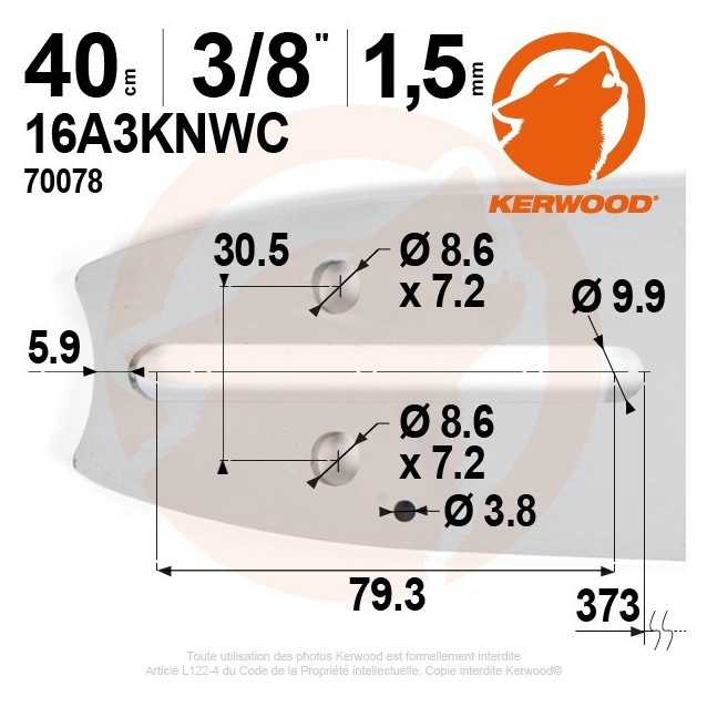 Guide tronçonneuse Kerwood. 40 cm. 3/8". 1,5 mm. 16A3KNWC