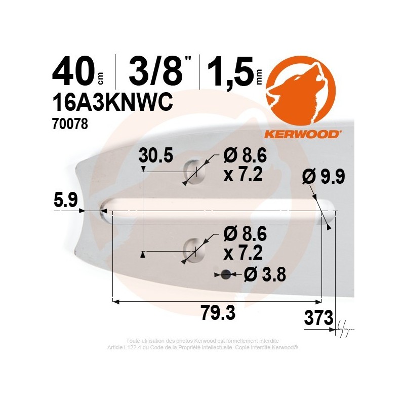 Guide tronçonneuse Kerwood. 40 cm. 3/8". 1,5 mm. 16A3KNWC