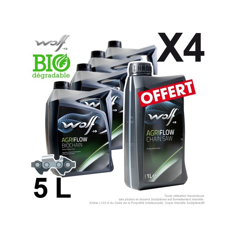 Huile biodégradable 5 litres. Par 4 + 1 litre offert