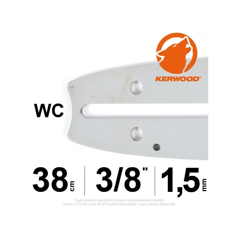 Guide tronçonneuse Kerwood. 38 cm. 3/8". 1,5 mm. 15A3KLWC