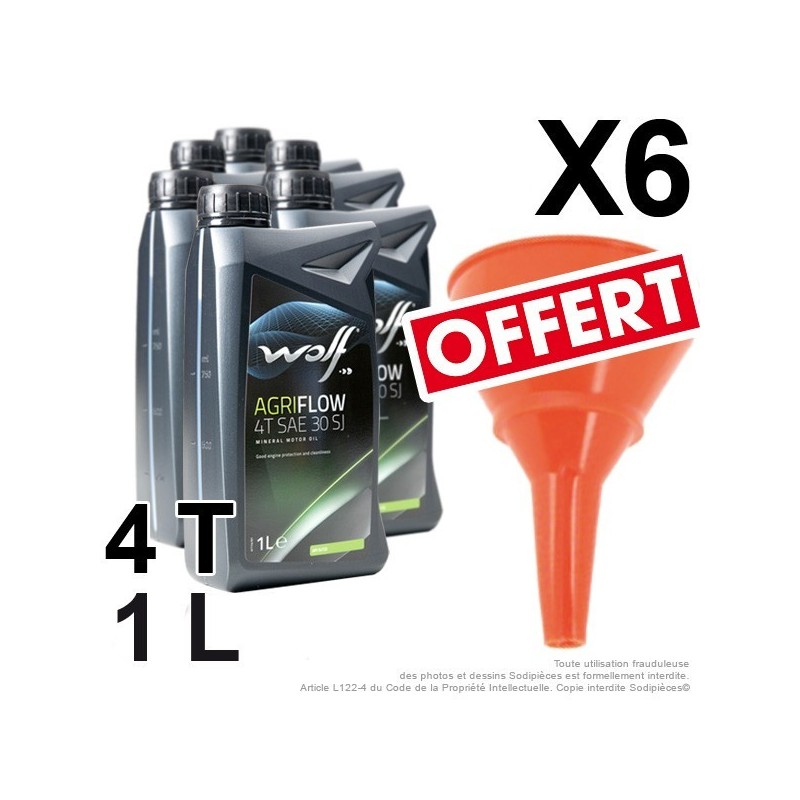 Huile moteur Agriflow 4 Temps. 1 L. SAE30. Par 6 