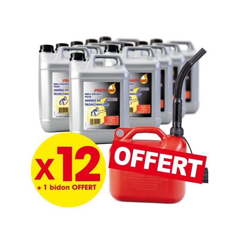 Huile de chaîne ISO 150. 12 x 5L + Bidon OFFERT