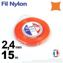 Fil débroussailleuse nylon carré. 2,4 mm x 15 m. Coque. Orange