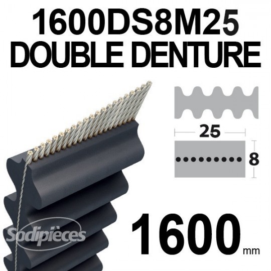 Courroie 1600DS8M25 Double Denture. 25 mm x 1600 mm.