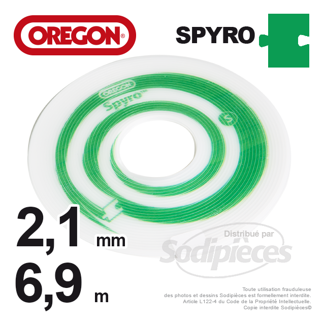 Fil Orégon Spyro. Taille S. 2,1 mm x 6,9 m pour débroussailleuse