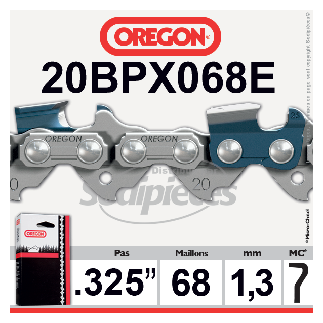 Chaîne tronçonneuse OREGON .325". 1,3 mm. 68 maillons