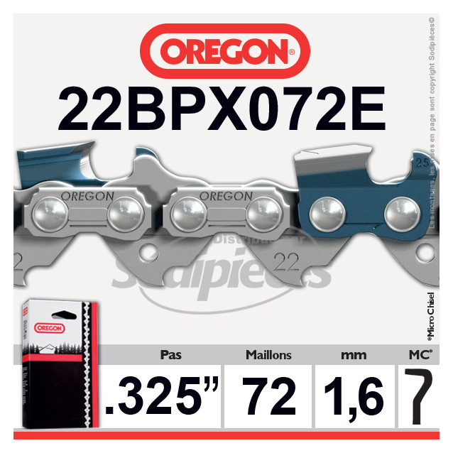 Chaîne tronçonneuse OREGON. 325". 1,6mm. 72 maillons