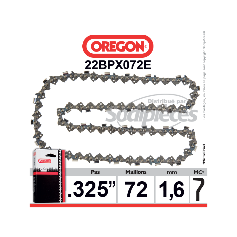 Chaîne tronçonneuse OREGON. 325". 1,6mm. 72 maillons