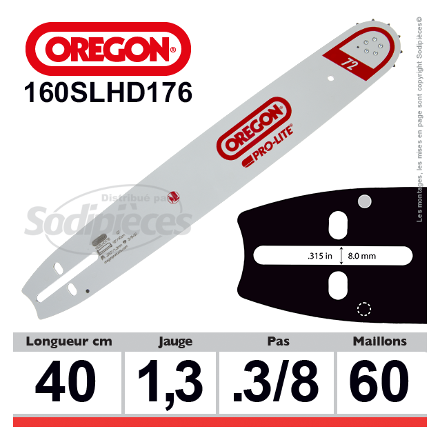 Guide 160SLHD176 OREGON Pro-Lite D176. 40 cm