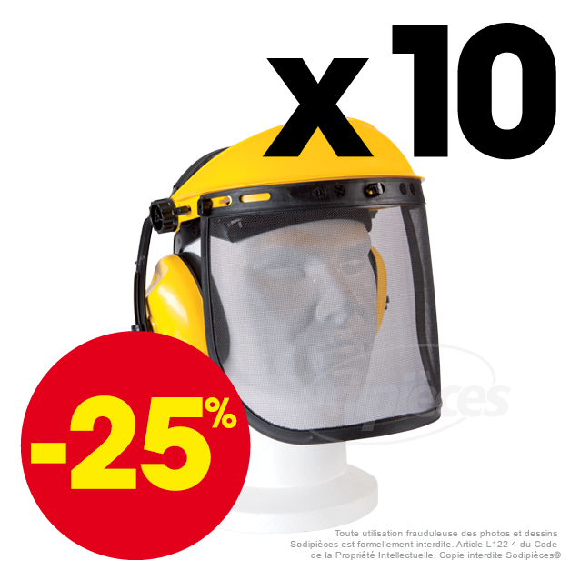 Visière grillagée  + oreillette intégrée. Par 10