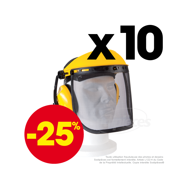 Visière grillagée  + oreillette intégrée. Par 10