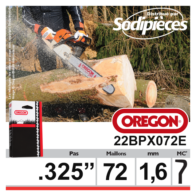 Chaîne 22BPX072E OREGON. 325". 1,6mm. 72 maillons