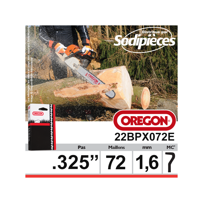 Chaîne 22BPX072E OREGON. 325". 1,6mm. 72 maillons