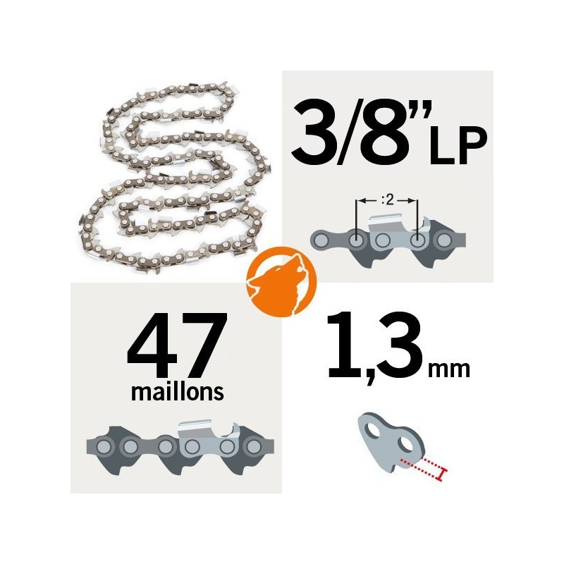 Chaîne KERWOOD 46 maillons 3/8"LP,1,3mm