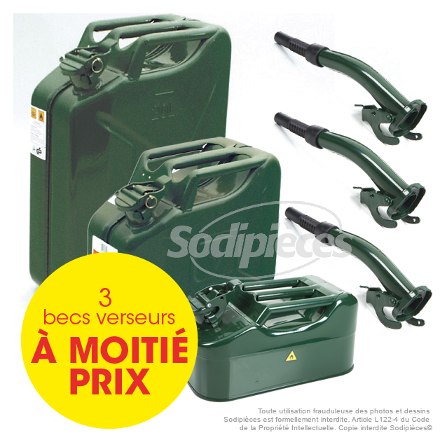 Lot de 3 jerricans acier + 3 verseurs à moitié prix