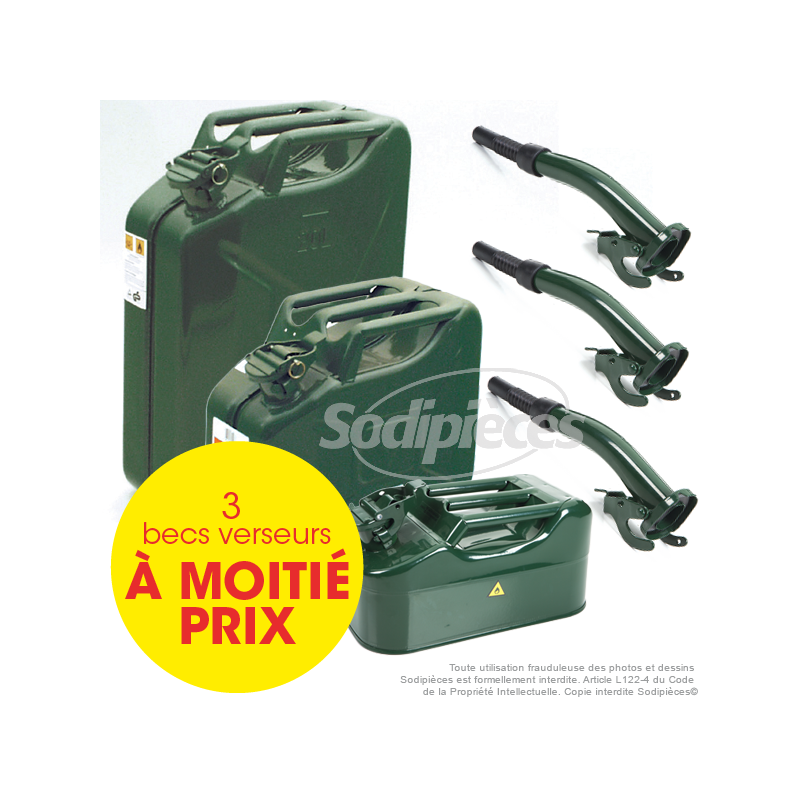 Lot de 3 jerricans acier + 3 verseurs à moitié prix