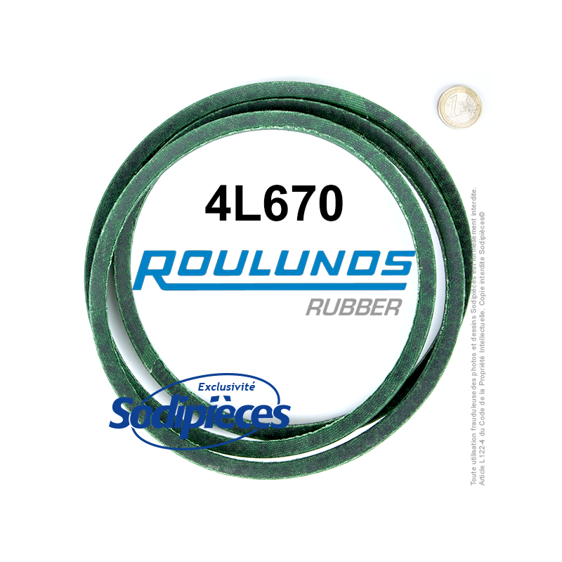 Courroie tondeuse 4L670 Roulunds Continental. 12.7  x 9 L. 1702 mm