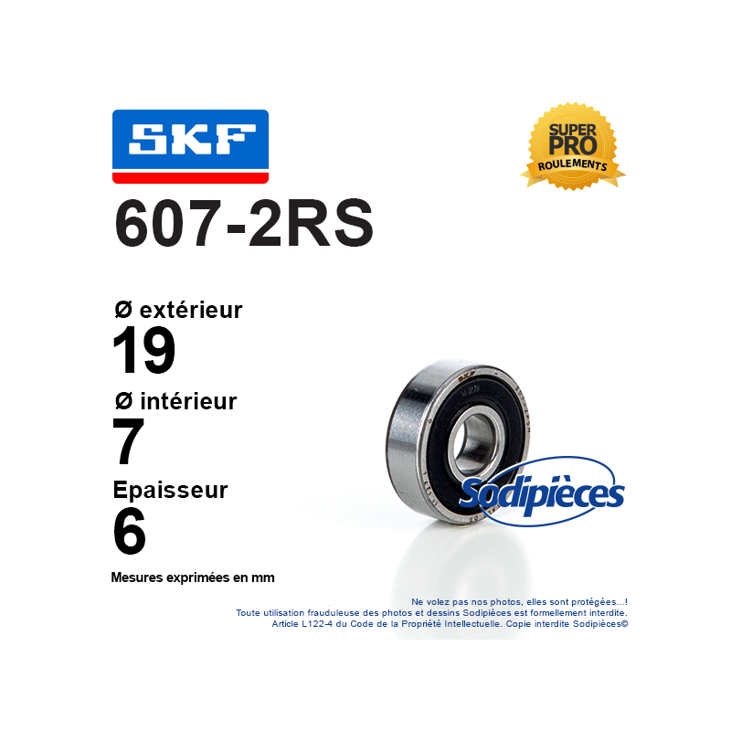 Roulement à billes 607-2RS SKF. Double étanchéité