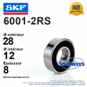 Roulement à billes 6001-2RS SKF. Double étanchéité